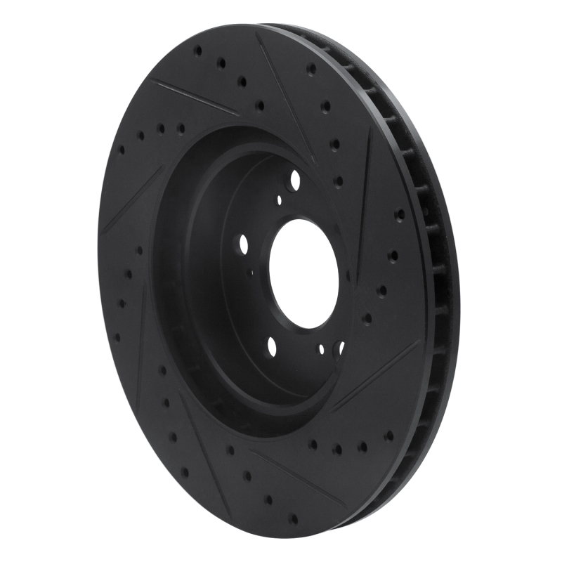 Acura RL Brake Rotor (1) - Front Left - R1 Concepts - Drilled & Slotted - Black - `05-`12